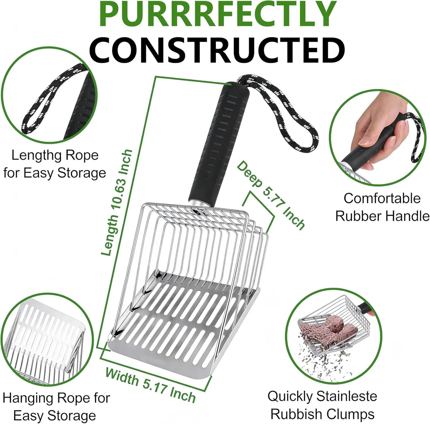 Stainless Steel Cat Litter Scoop With Holder And Sifter
