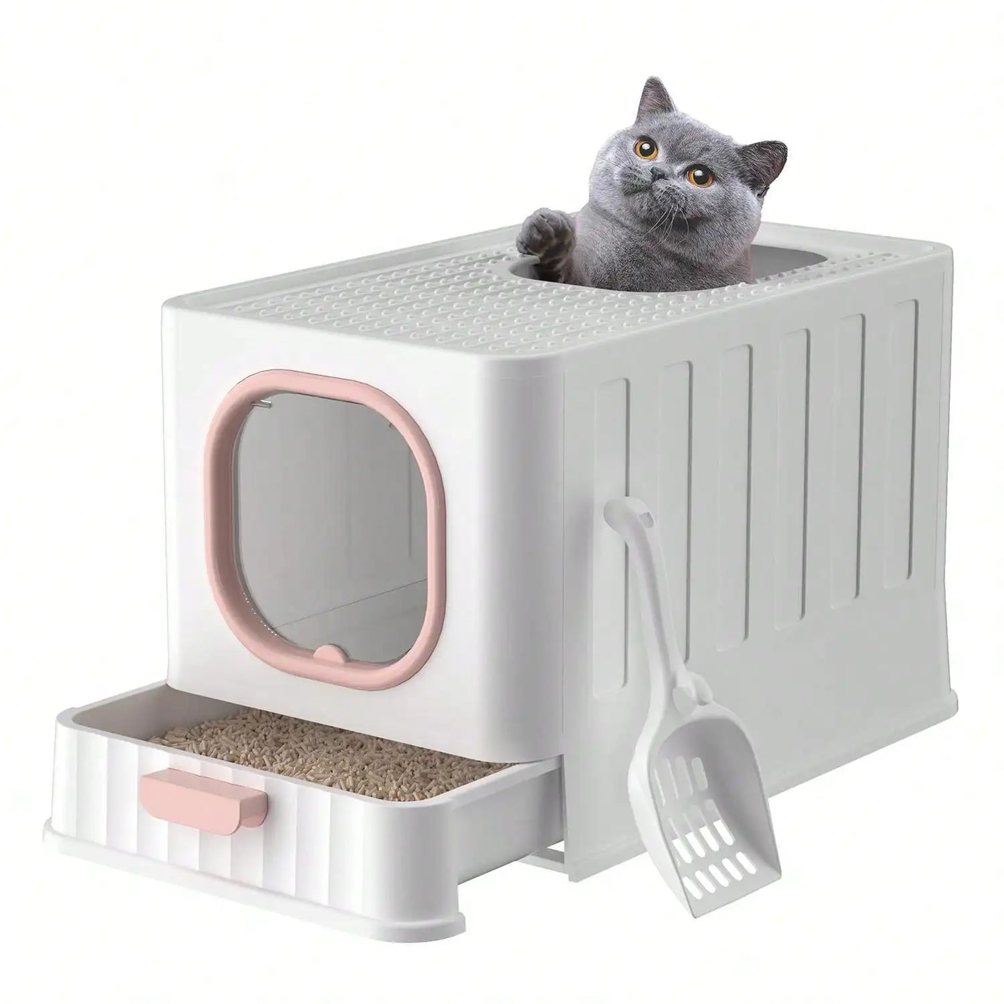 Fully Enclosed Hooded Cat Toilet With Odor Filter Foldable
