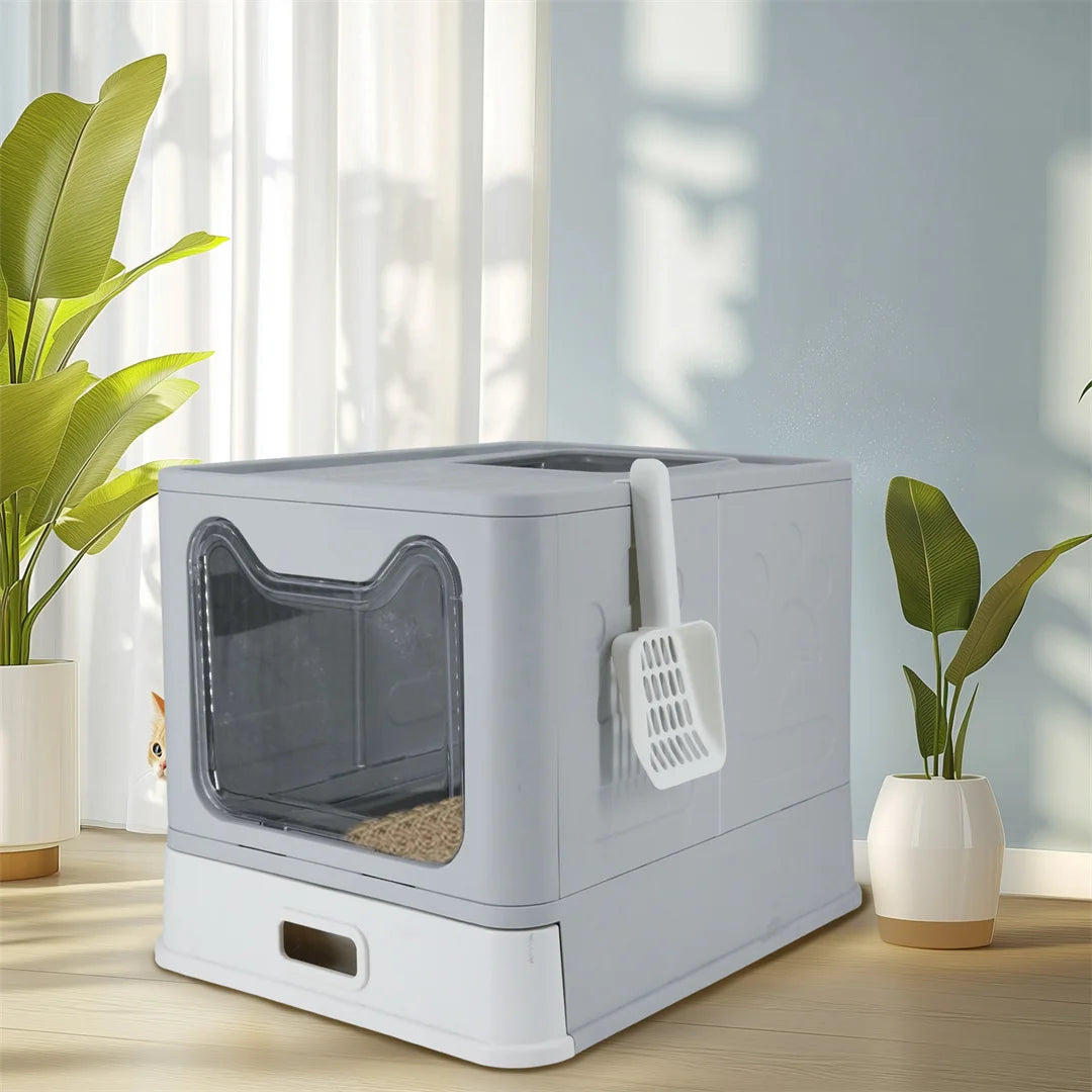 Detachable Enclosed Cat Litter Box With Front Entry And Scoop