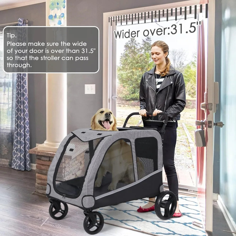 Large Dog Stroller For Two Dogs Foldable With Adjustable Handle