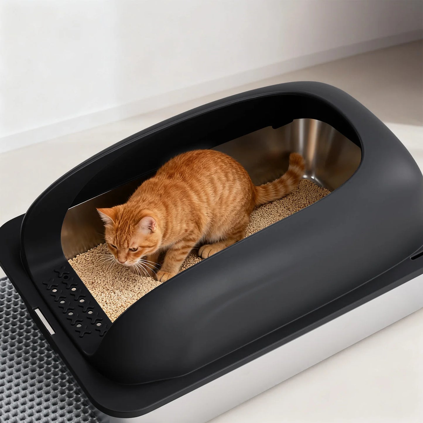 Stainless Steel Cat Litter Box With Lid Mat AntiUrine Leakage