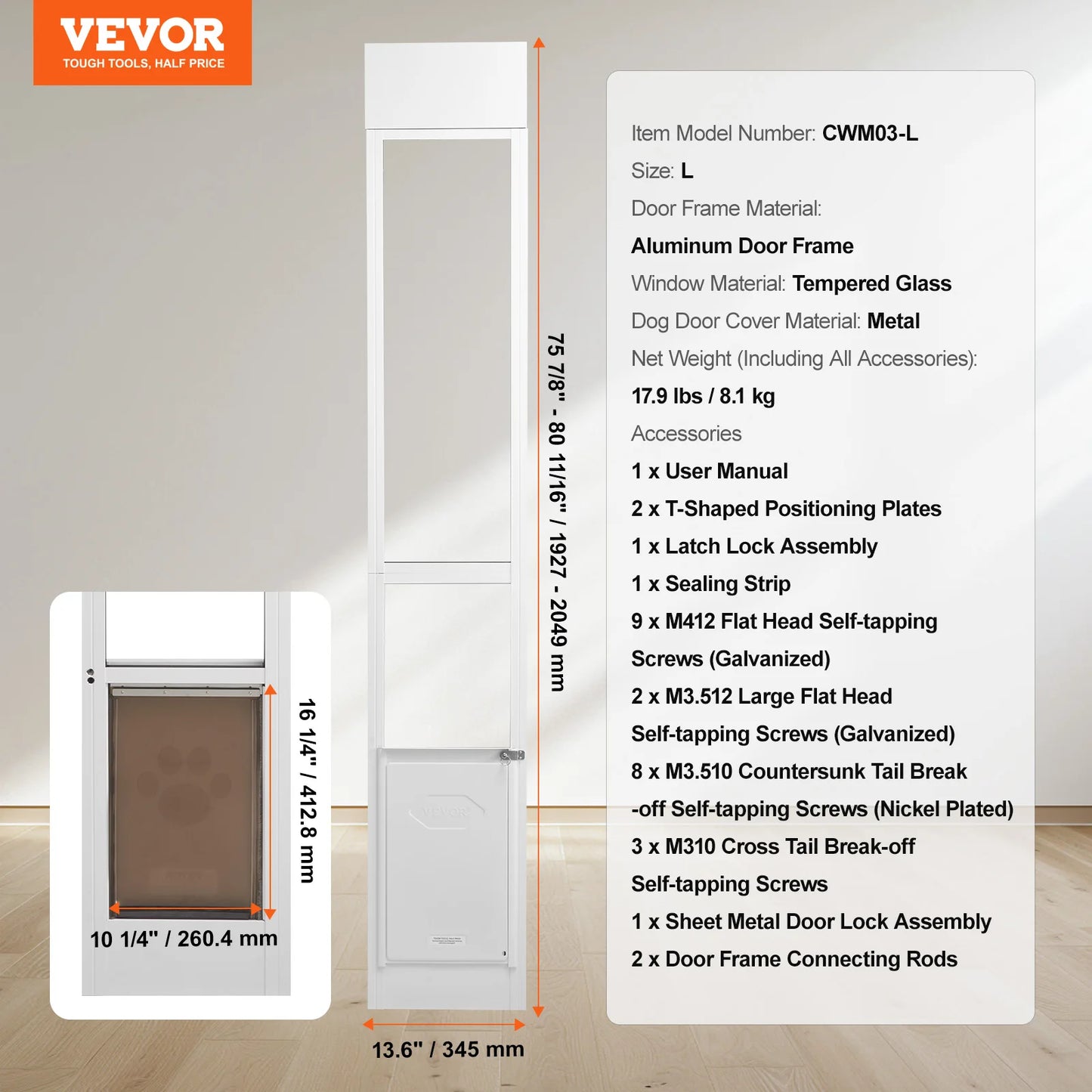None Dog Door For Sliding Glass Door With Adjustable Height