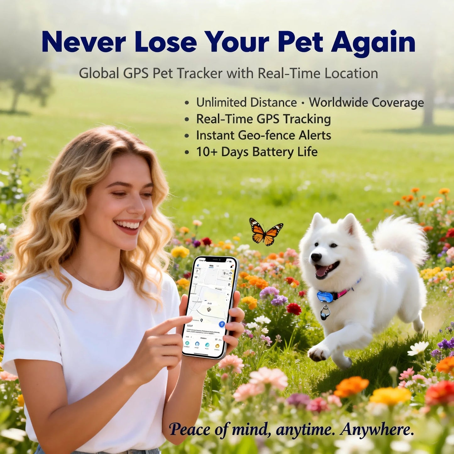 WANWAYTECH GPS Pet Tracker For Dogs And Cats Real-Time Anti-Lost Locator With Unlimited Distance And SIM Subscription
