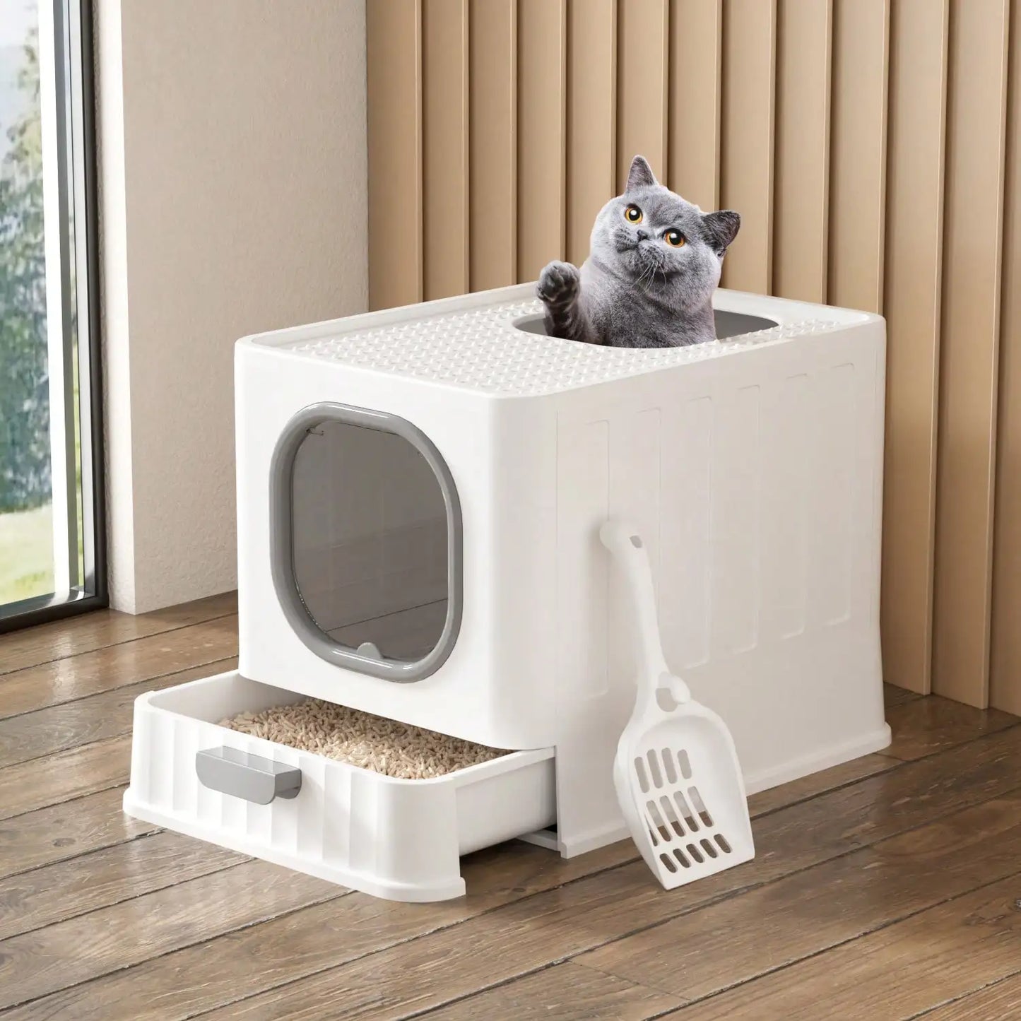 Fully Enclosed Hooded Cat Toilet With Odor Filter Foldable