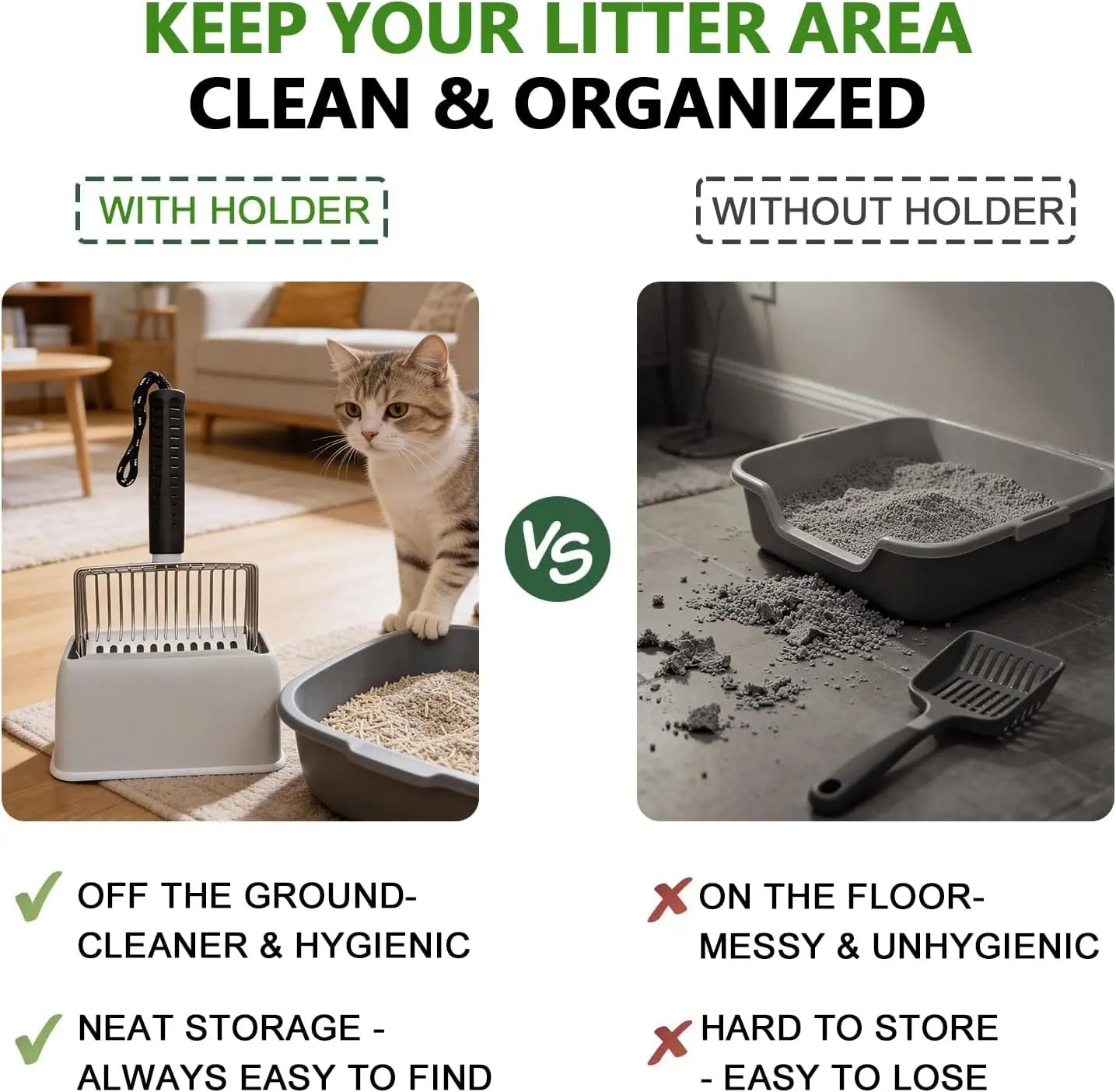 Stainless Steel Cat Litter Scoop With Holder And Sifter