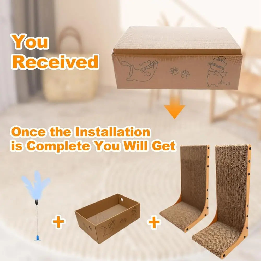 Cat Scratcher Indoor 3 In 1 L Shaped Scratching Board