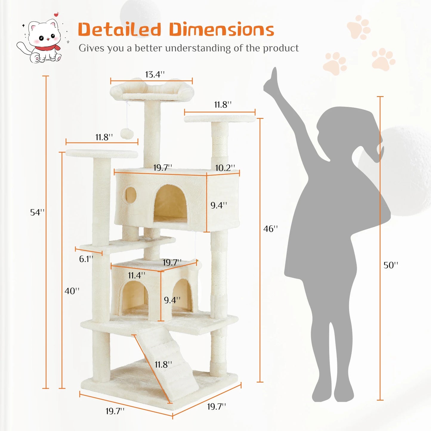JHK Multi-Level Cat Tree Tower With Sisal Scratching Post Indoor