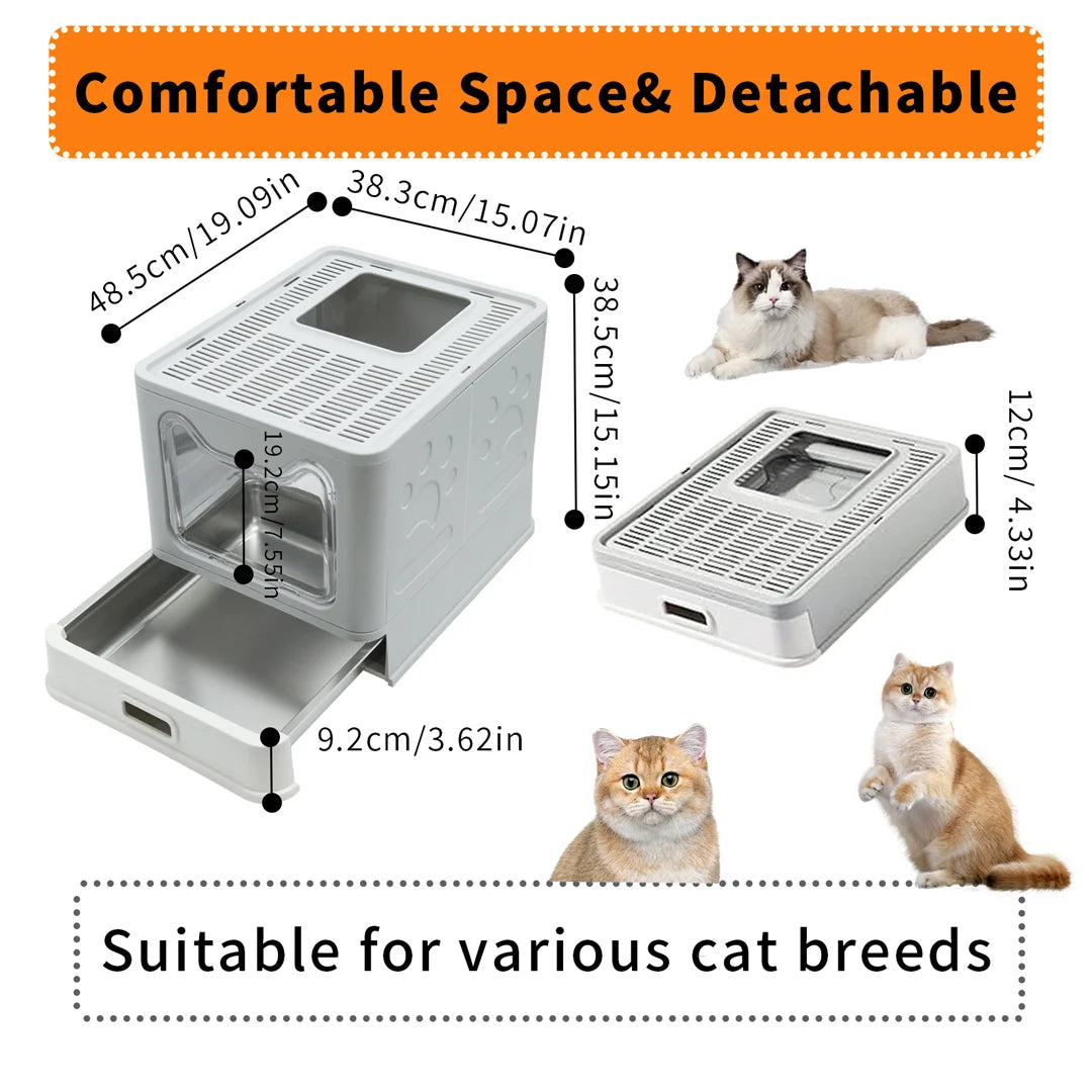 Detachable Enclosed Cat Litter Box With Front Entry And Scoop