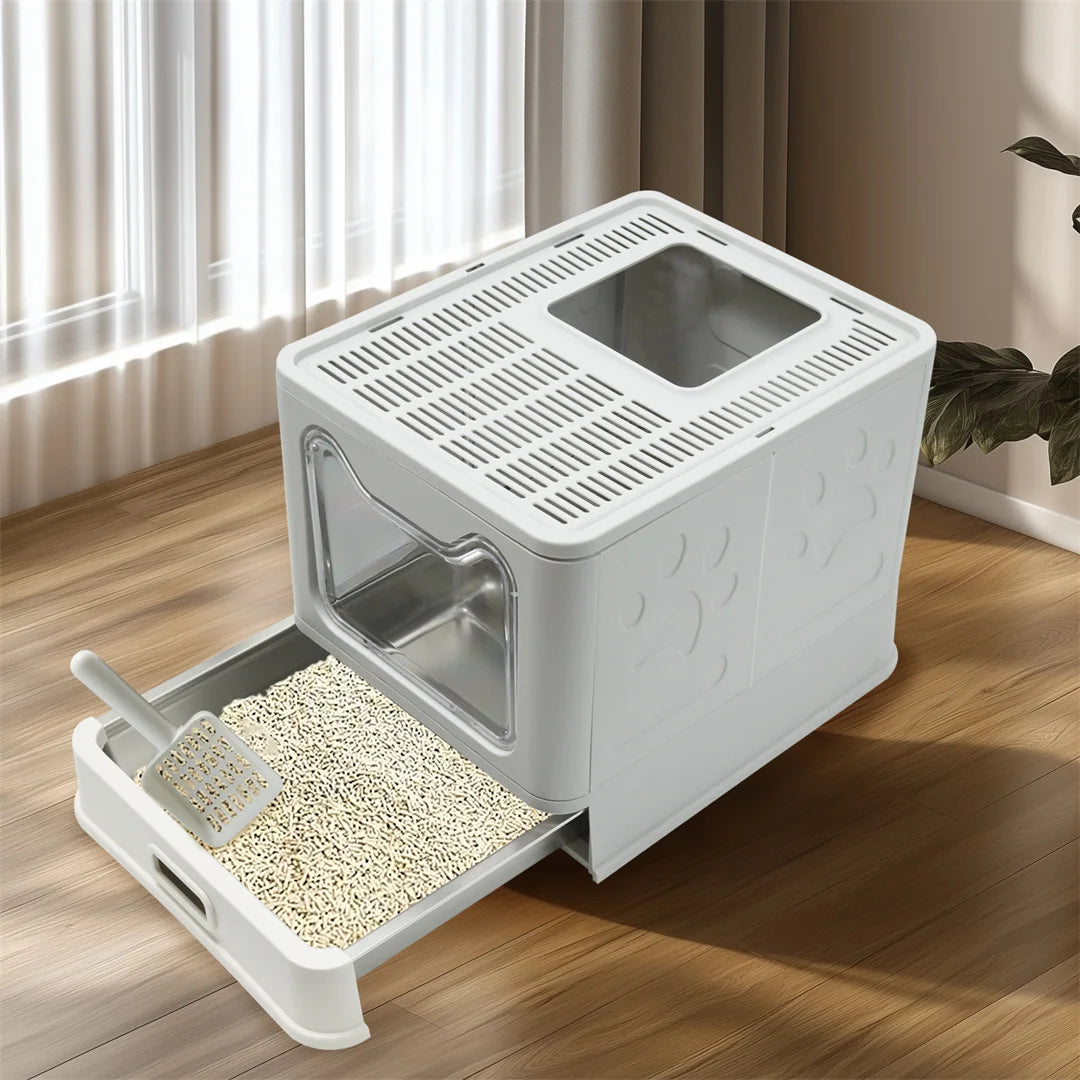 Detachable Enclosed Cat Litter Box With Front Entry And Scoop