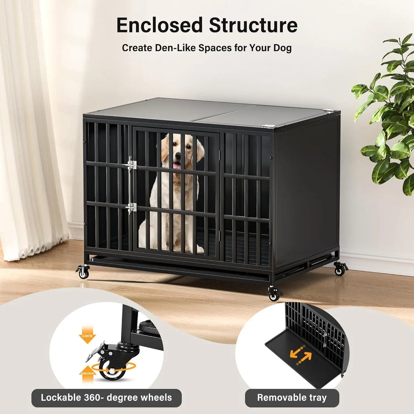 Indestructible Steel Dog Crate With Self-Locking Latch For Indoor Use