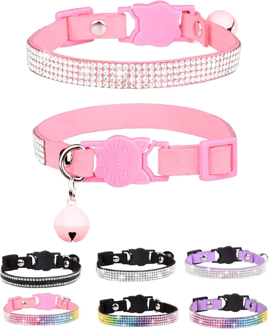 Rhinestone Velvet Breakaway Cat Collar With Bell Adjustable Safe